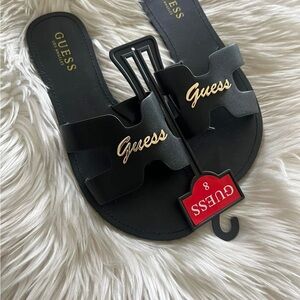 Guess Black Slides with Gold Logo